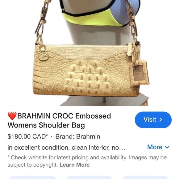 BRAHMIN Tan Croc Embossed Hobo Baguette Shoulder Bag Java Asher Melbourne Elisa - Picture 13 of 14